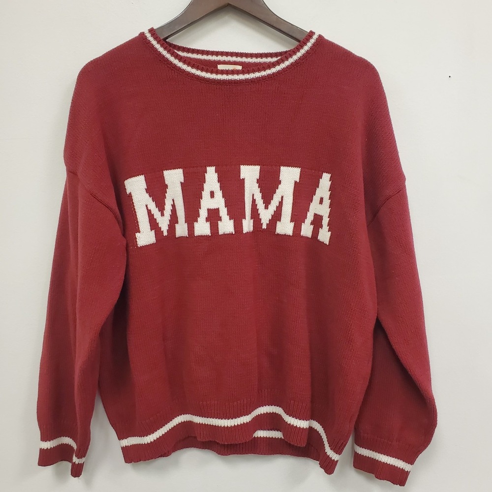 Tullabee Womens Academia University Knit Mama Sweater Size L Red White Preppy‎